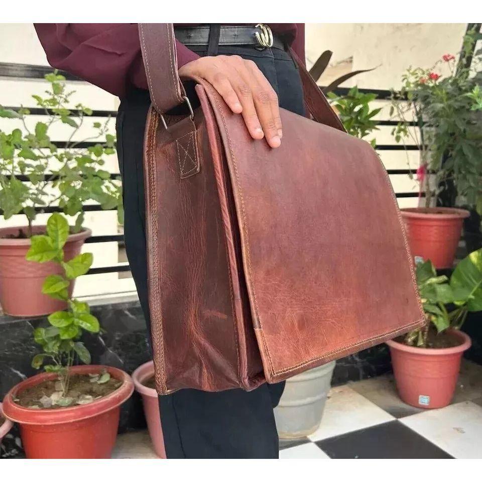 Винтажная новая настоящая сумка-портфель мужская сумка-мессенджер из козьей кожи для ноутбука коричневого цвета