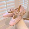 Модные роскошные туфли Мэри Джейн с жемчужной пряжкой для девочек, милые розовые туфли с бантом на высоком каблуке для женщин, элегантные туфли-лодочки во французском стиле, модные туфли-лодочки