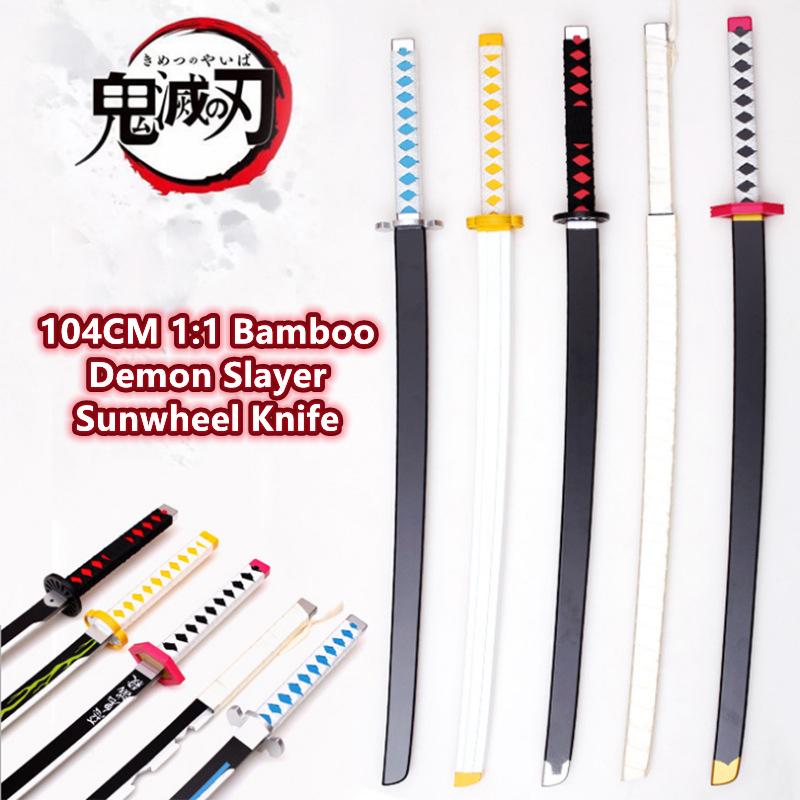 104cm Demon Slayer Katana Sword Bamboo Anime Blade Sunwheel Knife Tanjirou Katana Weapon Model 1:1 Ninja Cosplay Prop Kids Toys
