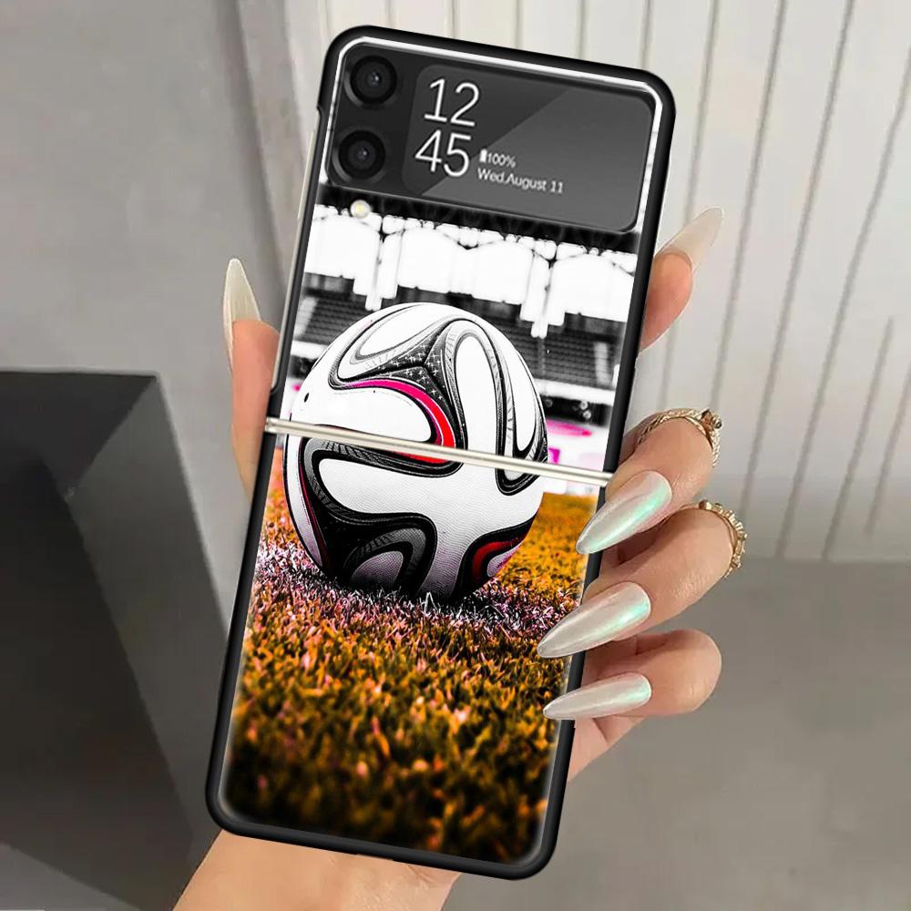 Жесткий чехол из поликарбоната с дизайном футбольного мяча для Samsung Galaxy Z Flip 6 5 4 3 Черная крышка ZFlip6 Flip5 Flip4 5G Складной Принт