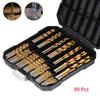 99 Pieces Titanium Twist Drill Bit Set, High Speed Steel, Size from 1/16" Up To 3/8", Ideal Drilling In Wood/Cast Iron Anti-rust