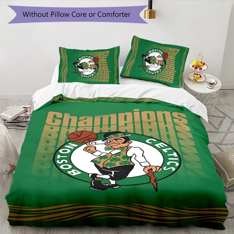 3pcs Boston Celtics Design Cover Set - HD Printed Bedding with 1 Cover and 2 Pillowcases - Perfect for Home and Dorm Decor