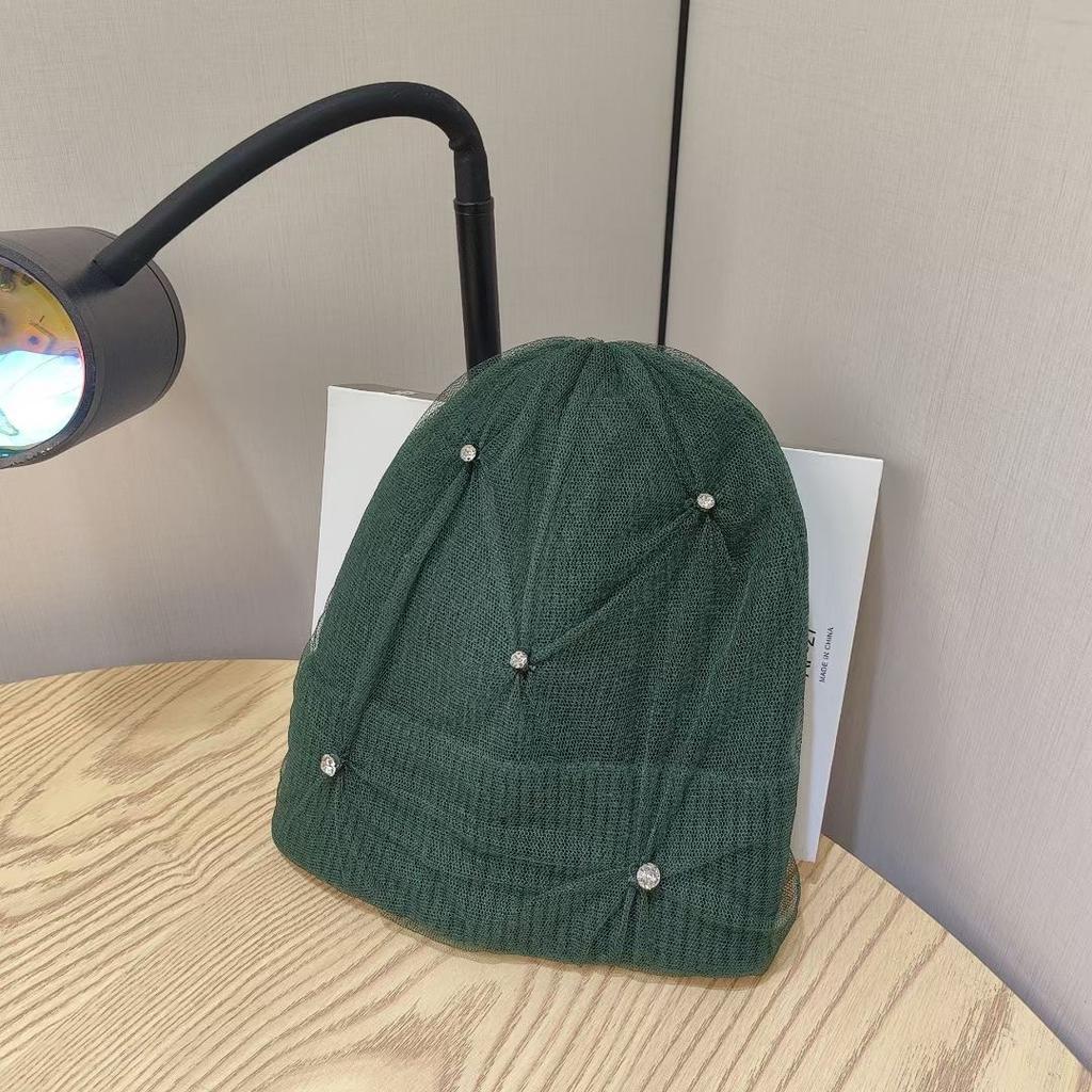 Новая Модная Сетчатая Теплая Шерстяная Шапка со Стразами для Женщин на Осень и Зиму, Утепленная Защита Ушей, Шапка от Холода для Головы, Корейская Версия, Вязаная Шапка Тренд