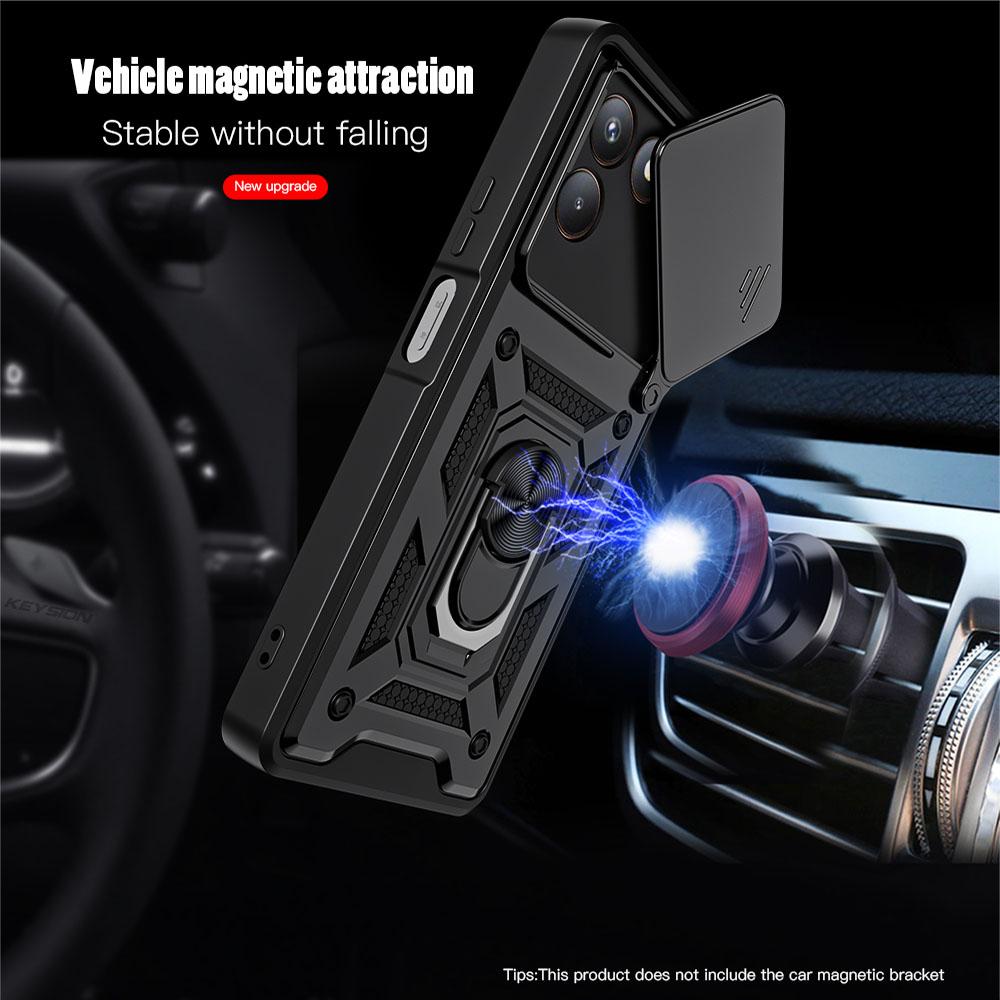 KEYSION Противоударный бронированный чехол для TECNO POVA 7 4G со сдвижной защитой объектива камеры, металлической кольцевой подставкой, задней крышкой для телефона для TECNO Pova7