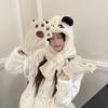 Cute Panda Hat, Scarf, Integrated Autumn and Winter Thickened and Velvet Cold-proof New Age-reducing Warm Gloves Three-piece Set