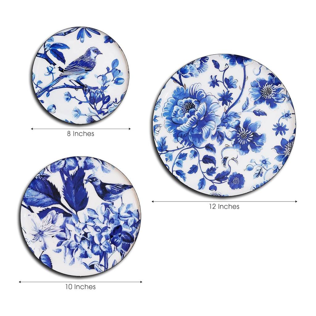 Metal Decorative Wall Plates | Flower and Bird Art Design | Living Room Wall Decoration | Décor Items | Gift Items (Multicolour) (Set of 3)