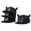 Unisex Smiley Face Embroidery Ox Horn Decoration Baseball Cap Men and Women Cosplay Hat Flat Caps Hip-hop Hats