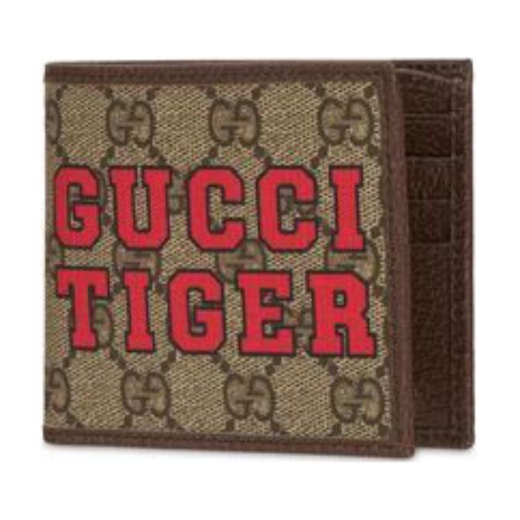 Gucci Винтажный Кошелек С Принтом Логотипа Складной Холст И Кожа Мужской Кошелек Эбеново-Коричневый 671652-US7EC-9396