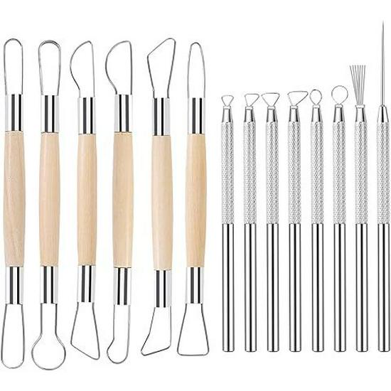 14-Piece Pottery Carving & Sculpting Tool Set for Clay and Stone