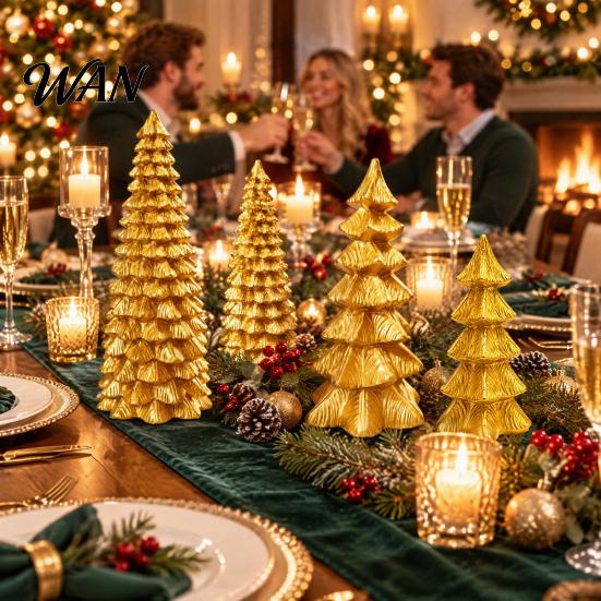 High Grade Holiday Decorations Golden Christmas Tree Ornament for Tabletop Decor, Modern Resin Xmas Chic Shop Window Displays Figurine, Table
