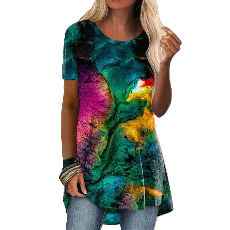 Летний топ с круглым вырезом, 3D этнический стиль, ретро принт, модные повседневные женские футболки с коротким рукавом