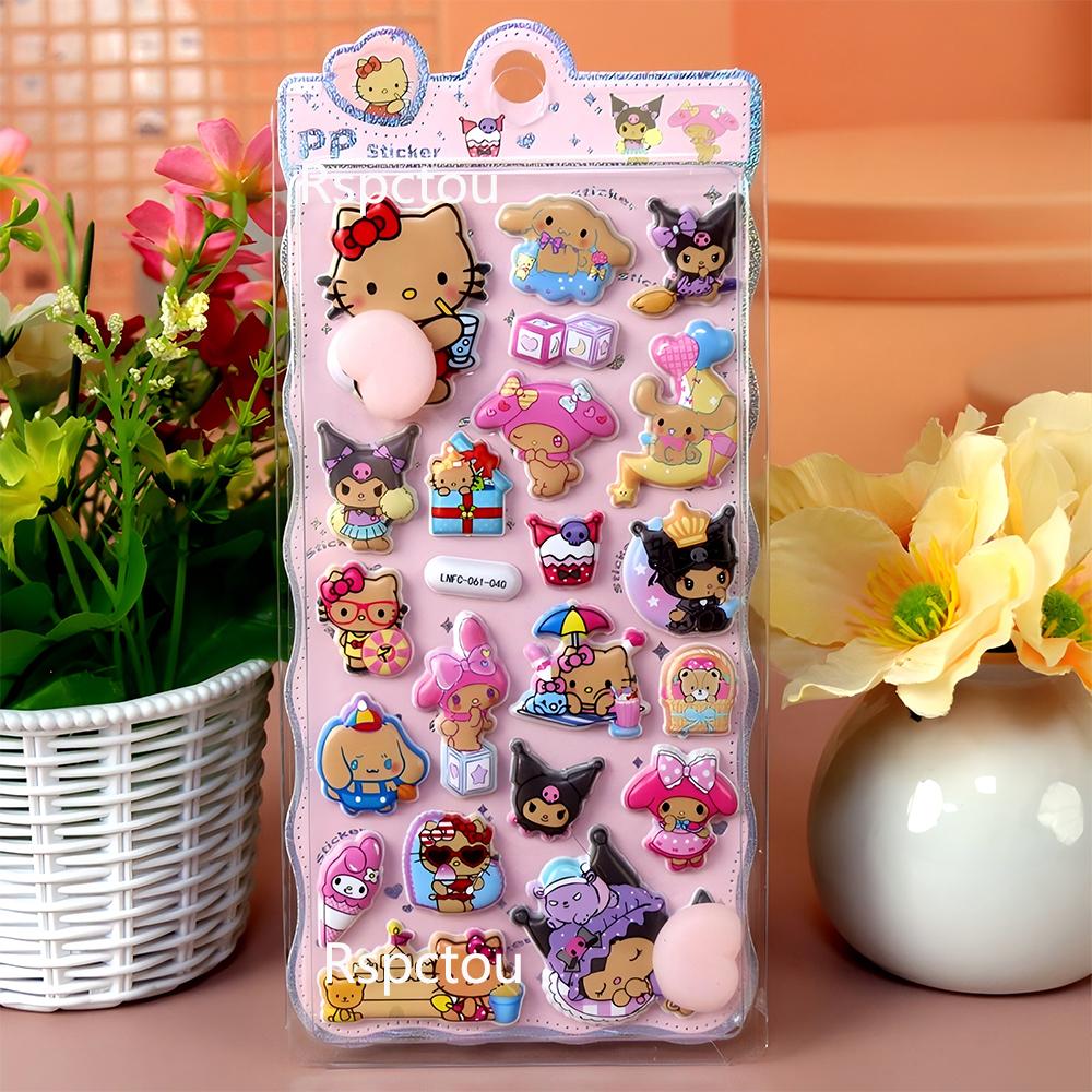 Кавайные наклейки Sanrio Счастливые Ягодицы My Melody Kuromi Мягкие Сжимаемые Антистресс 3D Рельефные Наклейки Мультяшные Наклейки-Пузыри для Награды