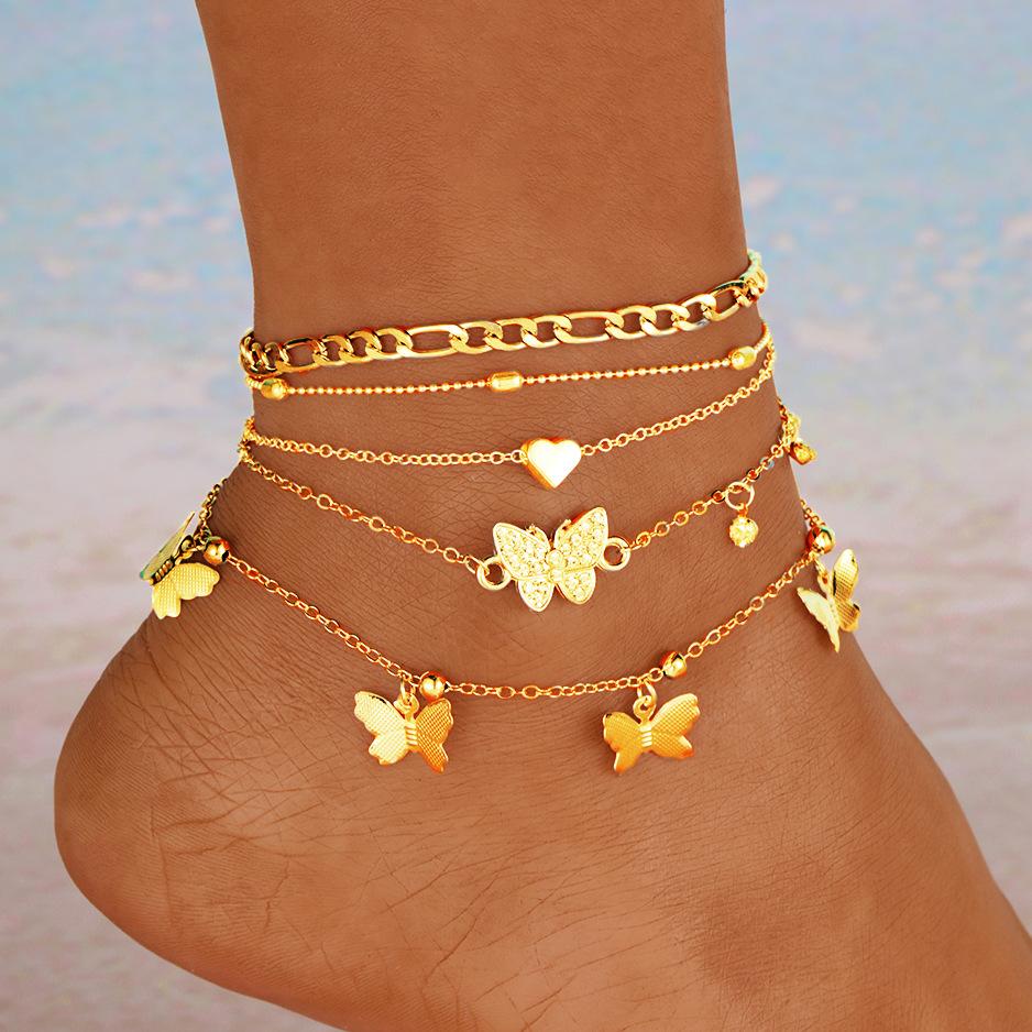 Retro  Beads Anklet for Women Fashion Handmade Shell Butterfly On Foot Bracelet Bohemian Summer Beach Jewelry Gifts