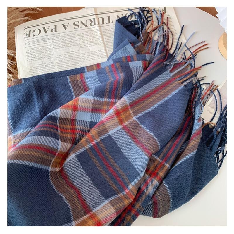 Осенне-зимний клетчатый шарф для женщин, теплая женская шаль с кисточками из искусственного кашемира