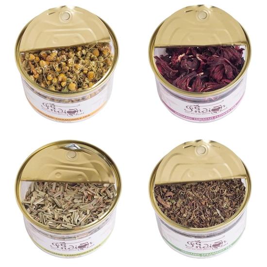 Индийский чай - комбо, ромашковый чай, чай из гибискуса, чай из лемонграсса и чай из мяты, по 25 г каждого, (4 х 25 г), Всего 100г