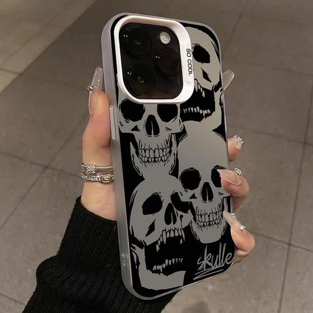 Серебристый матовый чехол-череп для iPhone 14 Pro/13/11 Pro Max - Дизайн Хэллоуина, совместимый с устройствами Apple