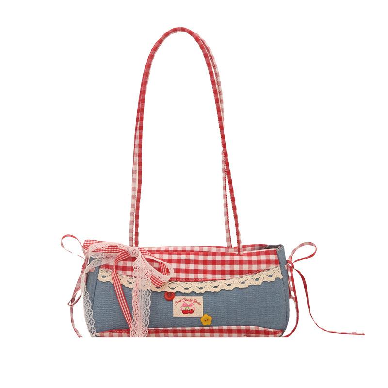 Niche Design Denim Bag 2025 New Fashion Sweet Style Lace Bow Shoulder Bag Versatile Underarm Bag