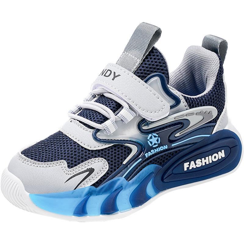 Boys' Autumn New Mesh Breathable Medium and Older Children's Lightweight Casual Sports Shoes Velcro Fashion Children's Running Shoes