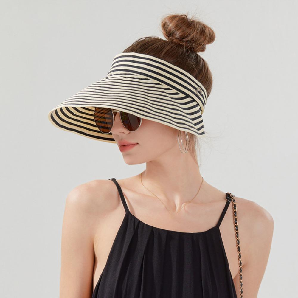 Anti-UV Stripe Empty Top Hat Foldable Sun Protection Cap Simple Sunscreen Hat  Outdoor