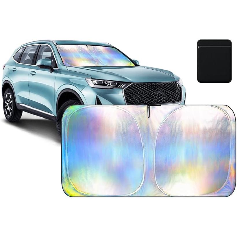 Aokway Laser Reflective Windshield Sunshade | Thickened UV-Blocking Sun Shade For Cars, SUVs, Trucks | Heat Reflective Cooling Protection | Foldable