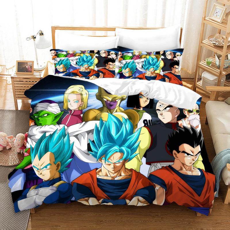 3D Cartoon Anime Digital Printing Dragon Ball Peripheral Bedding Duvet Cover Three Piece Set Decorative Bed Sheet Pillowcase