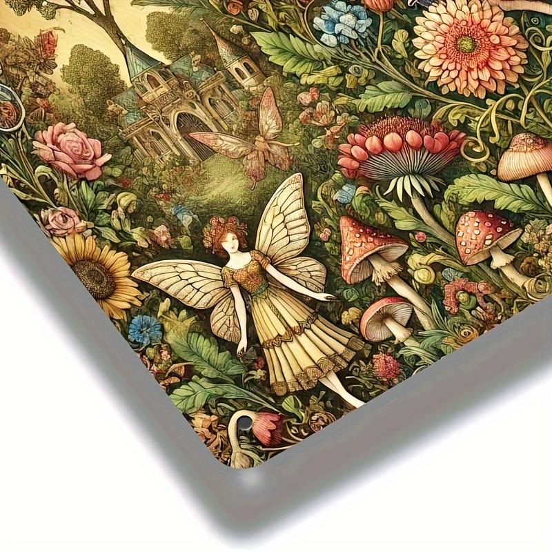 2D Плоский, 2D Настенное искусство - 1 шт., Искусство эльфов в сказочном саду - Винтажная металлическая жестяная табличка, Железная настенная декоративная картина, 19,81x29,97 см, Для помещения и