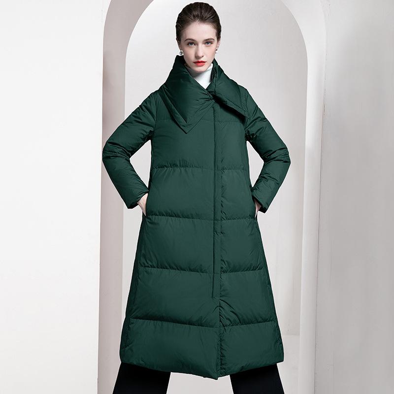 New thickened fashion loose casual high-end A-shaped version cape big pendulum down jacket women's medium and long over the knee