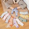 Women's Cozy Striped Coral Fleece Socks - Mid-Tube Warm, Plush Floor/Bed Socks for Autumn & Winter