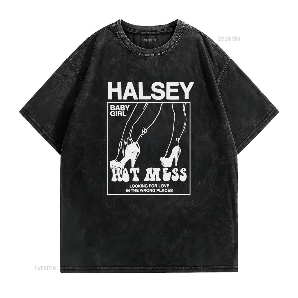 Halsey Hot Mess T Shirt Sizes met 183 vintage Washed homme Soft Comfortable Top For Everyday Wear graphic fashion streetwear