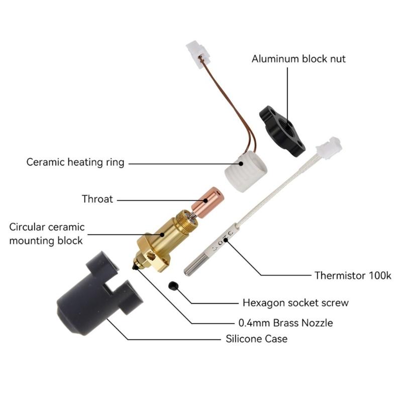 Hotend Updated Kit For K1 300C High Temperature Hotend 3D Printer Ceramic Heating Block Kit High Speed Printing
