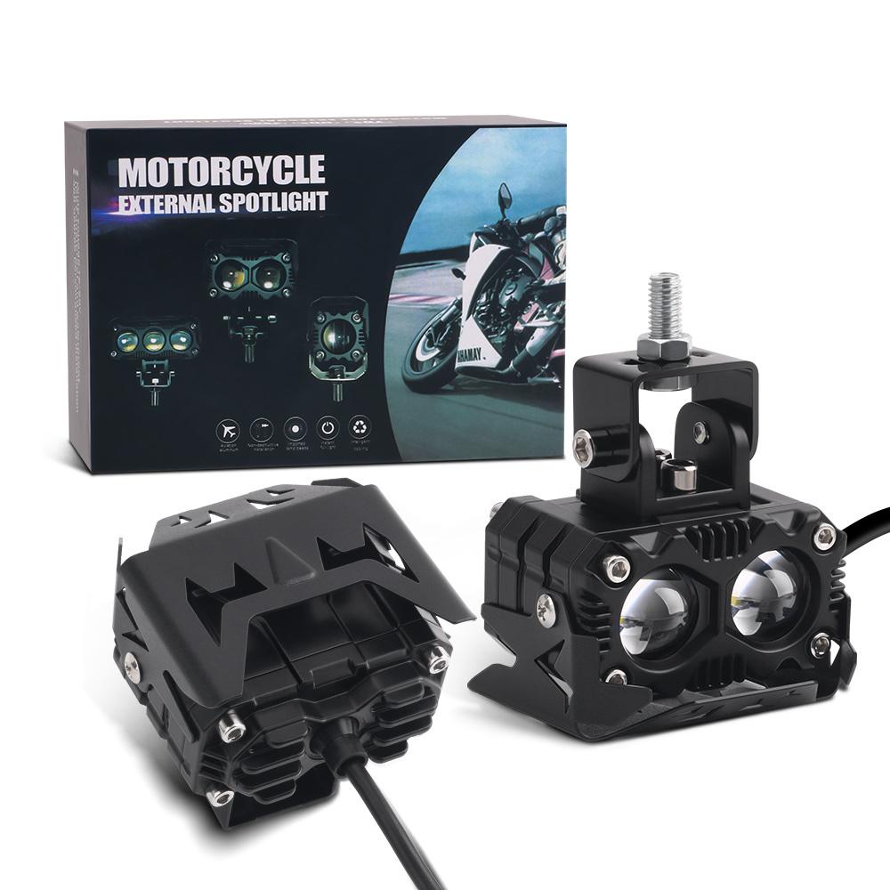 2X Motorcycle Headlights Spotlight Fog Light Hi/Low Beam Len Dual Color Work Auxiliary Driving Light Headlight Yellow White 12V