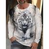 Tiger Print Pullover Autumn Winter Men's Casual Long Sleeve Round Neck Sweatshirt Streetwear Harajuku Men's Wear