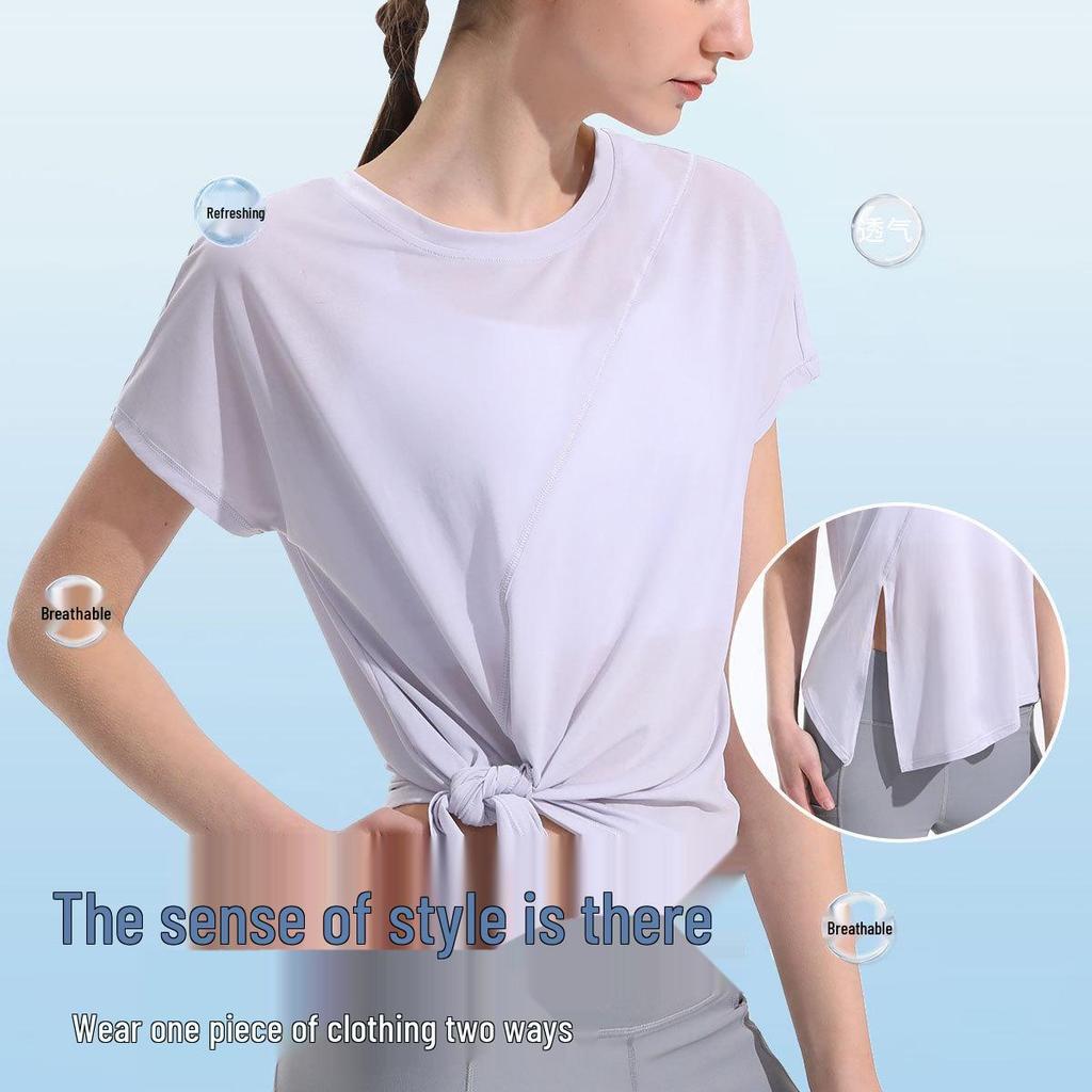 Женская спортивная футболка с завязками, быстросохнущая – с коротким рукавом, дышащая, свободного кроя, накидка для йоги