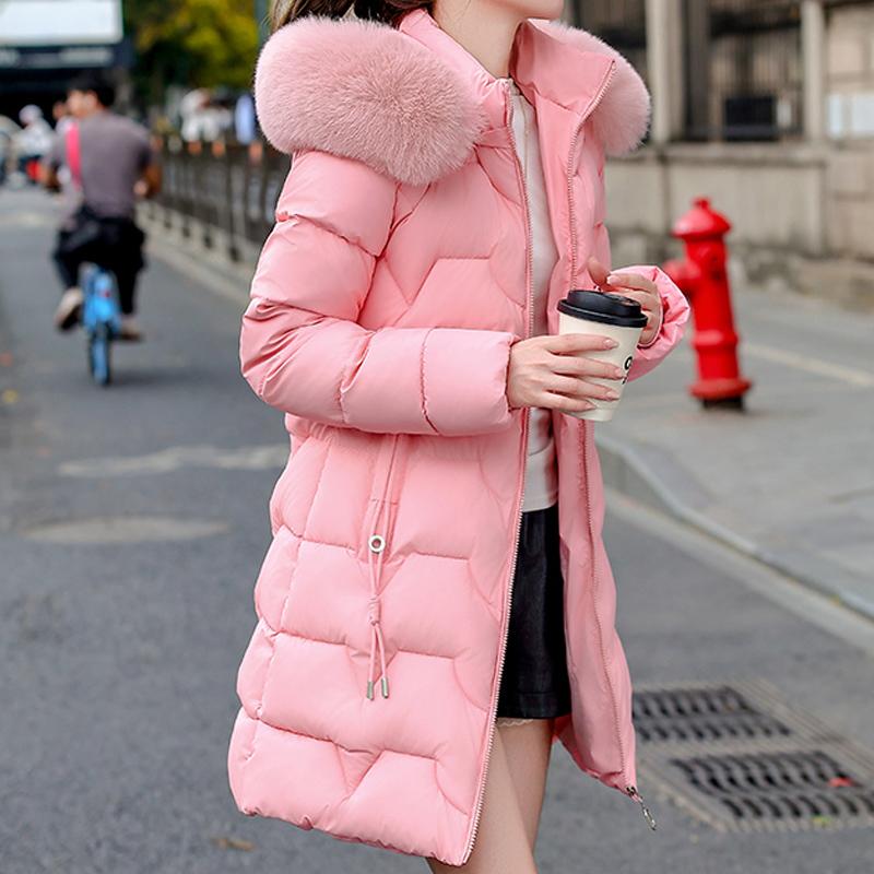 Fashion Winter Coat Female Long Parkas Hooded Faux Fur Collar Loose Thick Women's Jackets