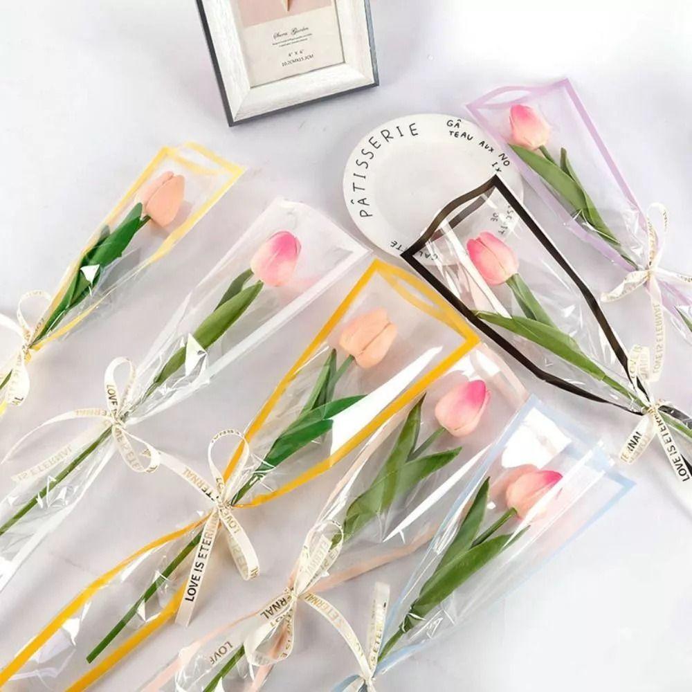 Multifunctional Single Bouquet Bag Transparent Flower Wrapping Bag for 50pcs Anniversary
