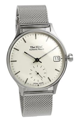 Часы STAC Authentic Round Classic, Сделано в Японии, для мужчин и женщин (Бар с серебристой сеткой)