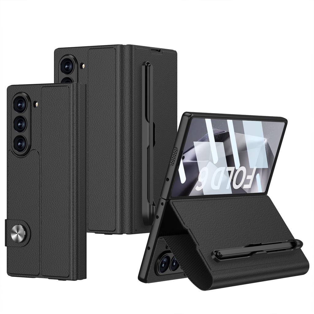 Роскошный чехол из искусственной кожи для телефона Samsung Galaxy Z Fold 6 с функцией защиты экрана и сенсорным пером