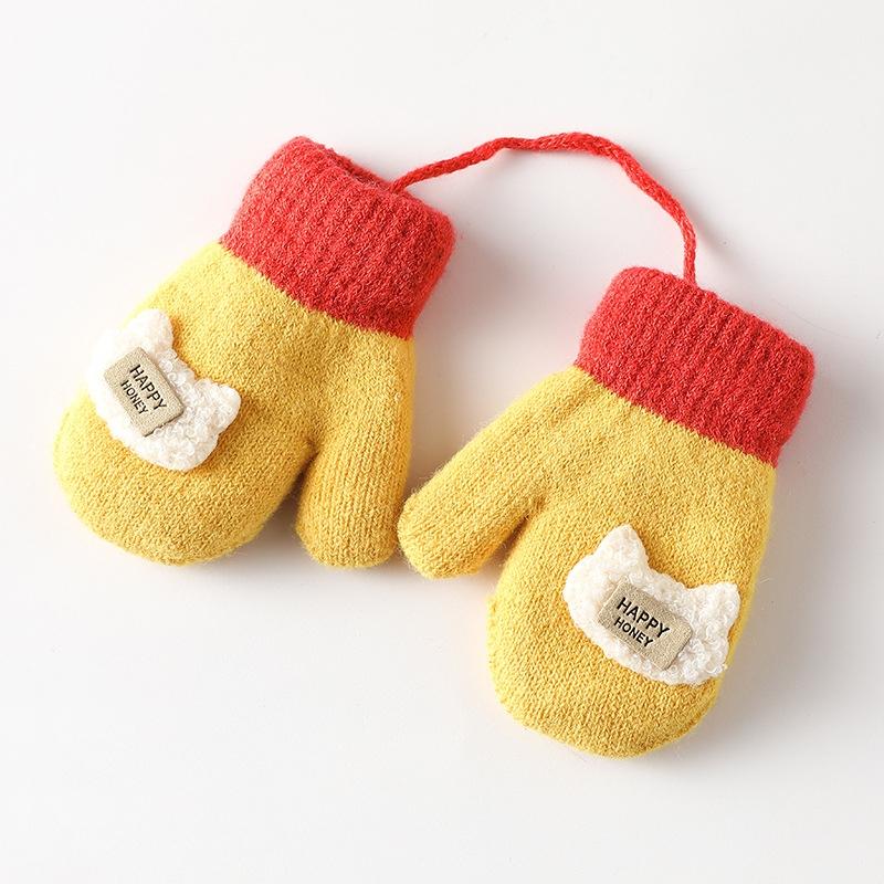Cute Cartoon Children Gloves Thicken Kids Plush Fingerless Gloves 0-3year Toddler Hanging Neck Mittens Baby Winter Hand Warmer