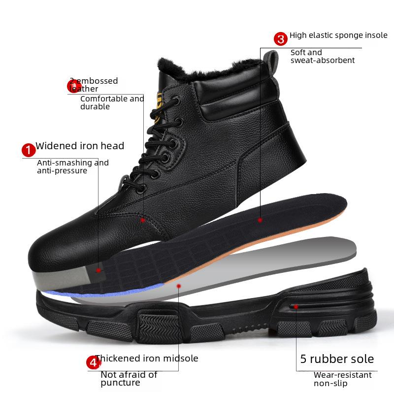 Men's High-Top Waterproof Winter Safety Shoes - Anti-Smash, Anti-Puncture, Velvet & Cotton Lined