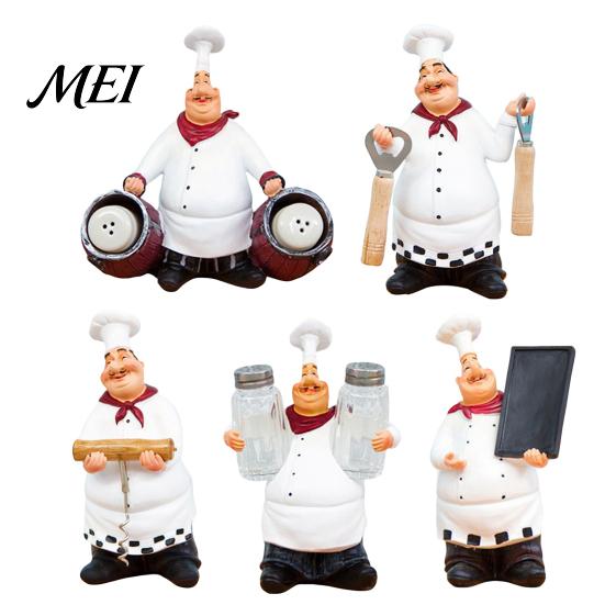 Solid Resin Kitchen Figurine Chef Figurine, Countertop Table Decoration, Funny Statue with Props Seasoning Bottle/Bottle Opener/Message Board