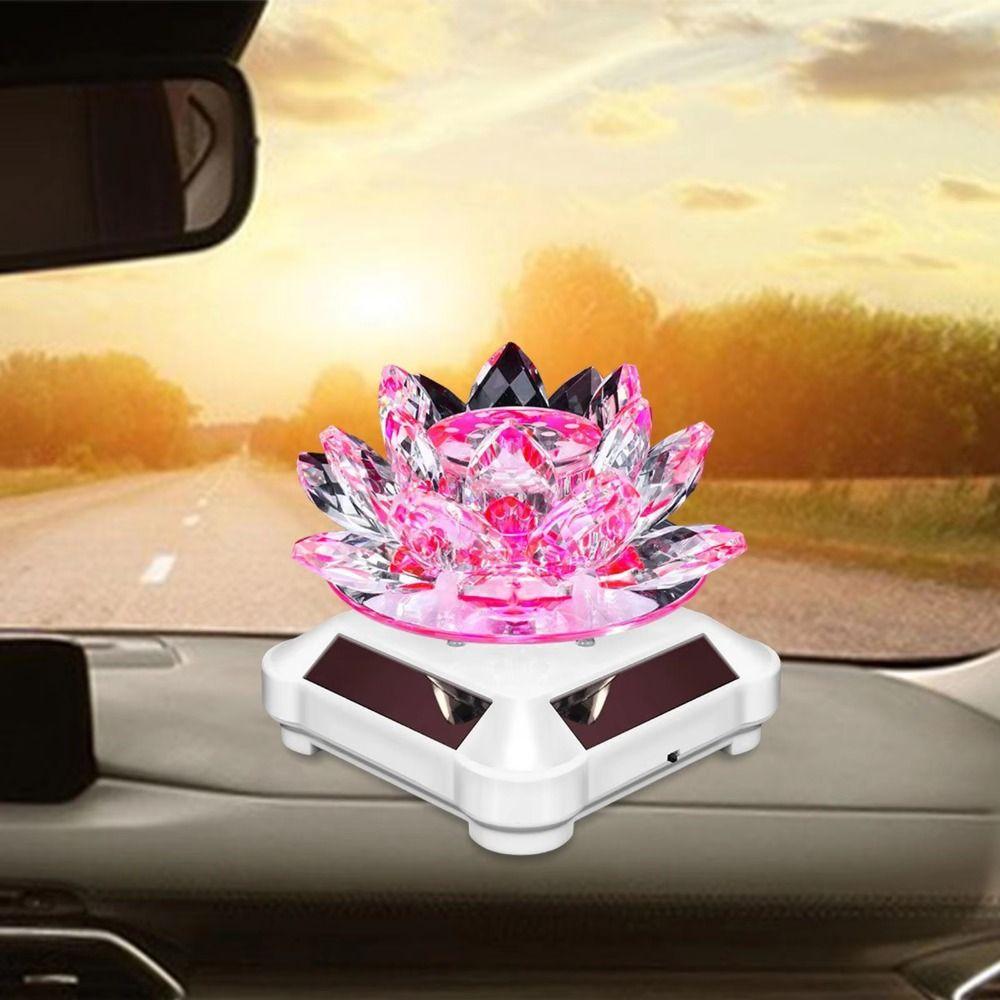 Solar Powered Rotating Crystal Lotus Figurine Car Air Fragrance Diffuser Balconies