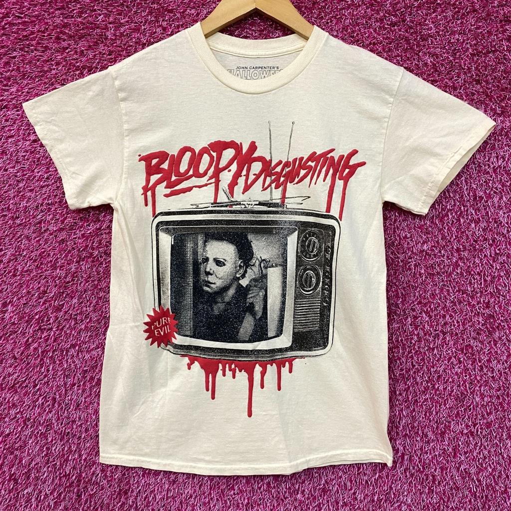 Bloody Disgusting x Майкл Майерс Двусторонняя Хоррор Футболка 100% Хлопок Мужская Одежда Топ