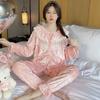 Пижамный комплект женский бархатный с длинным рукавом кружевной милый принцесса дворцовый стиль пижамы домашняя одежда свободная повседневная ночная рубашка велюровая пижама