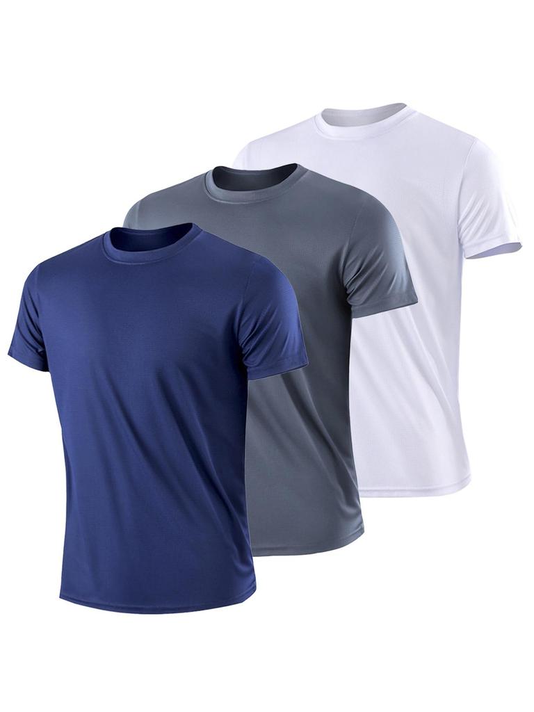 3PCS/Set Men's Casual Breathable Quick-Dry Short Sleeve Sports T-Shirts