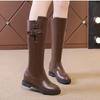 Модные женские сапоги цвета хаки 2024 года, новые теплые туфли с круглым носком и низким каблуком, осенне-зимние черные модные женские сапоги-рыцари на молнии