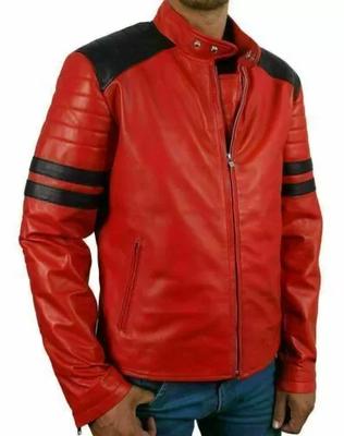 Handmade New Genuine Lambskin Leather Red Stylish Men's Jacket Motorcycle Biker