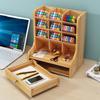 Wooden Desk Organizer Pen Holder Desktop Stationery Organizer Pencil Storage Box Home Office School Supplies Storage Holder