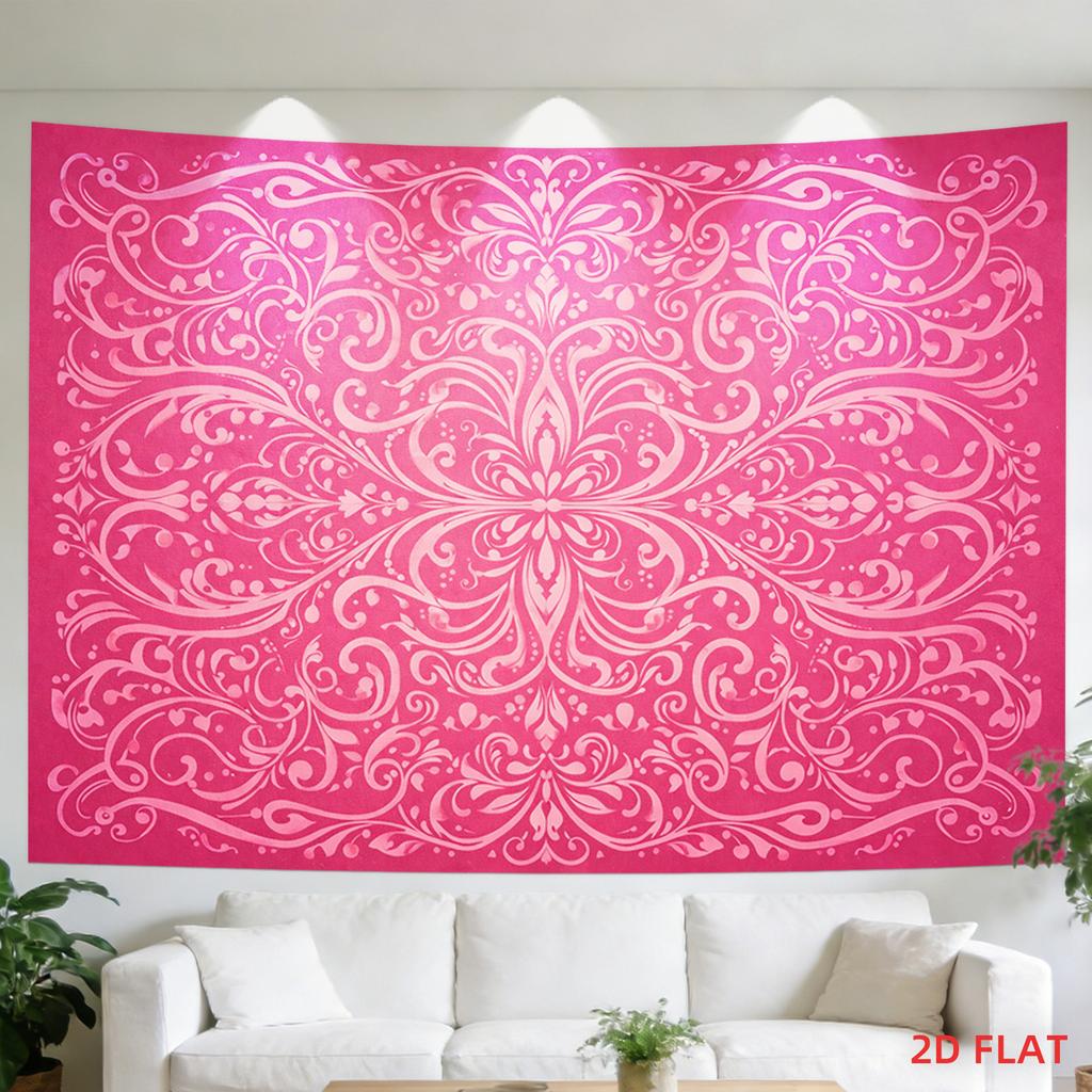 Pink Floral Tapestry Polyester Wall Hanging Bohemian Baroque Romance Decor Art Print Fabric Mural for Bedroom Living Room Home D