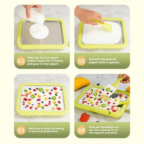 Fried Ice Machine Stainless Steel Large Freezing Tray with 2 Non-Stick Scrapers Fried Yogurt Maker for Rolled Ice Cream Popsicles