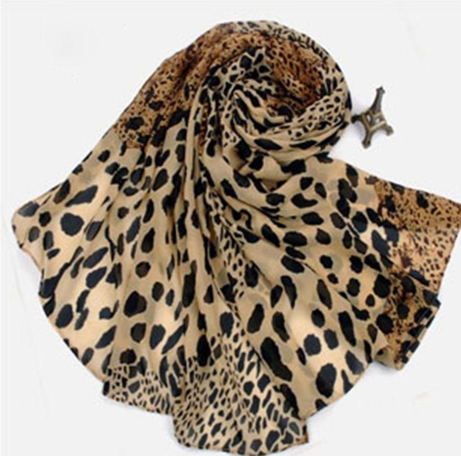 Charm Silk Lady Leopard Scarf Women Chiffon Shawl Soft Wrap Leopard Wide Scarf